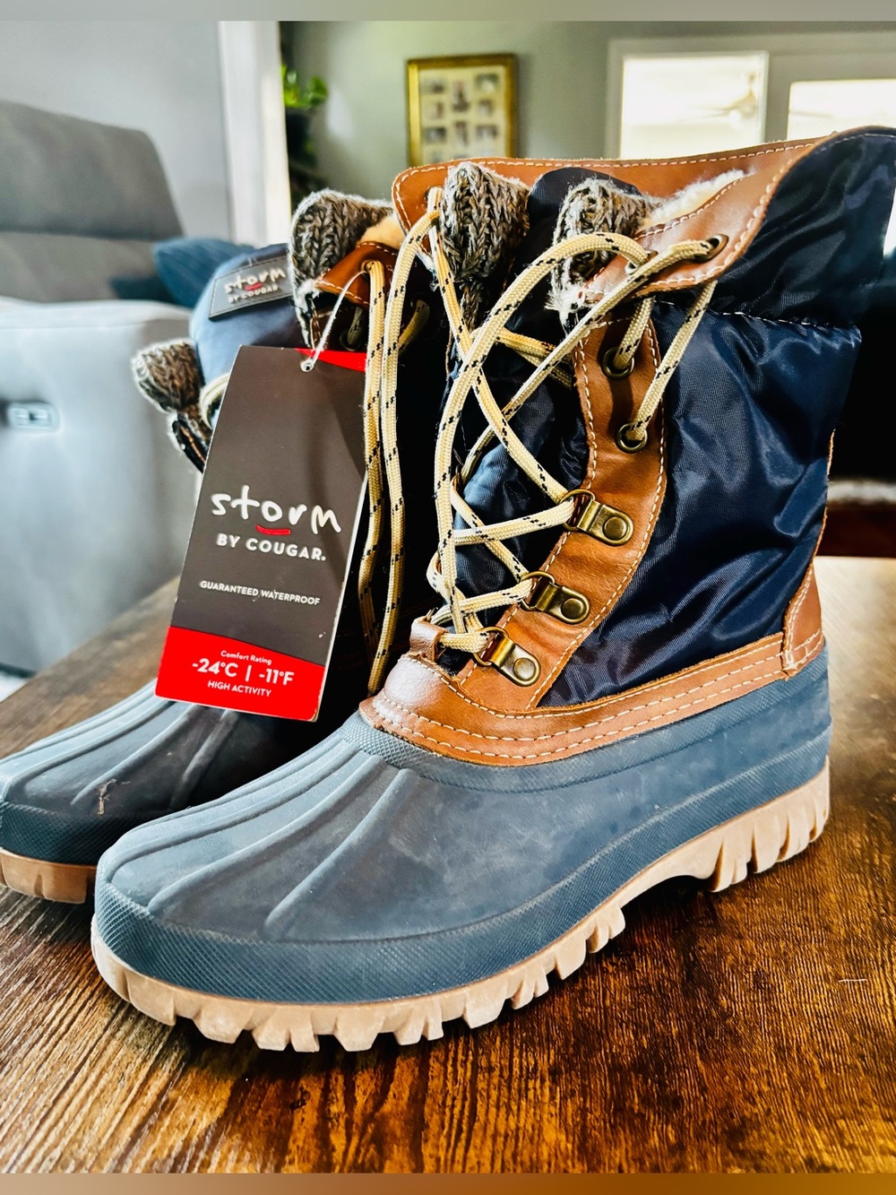 Cougar Storm Creek Waterproof Winter Boots - Navy, Tan & Gray size 9